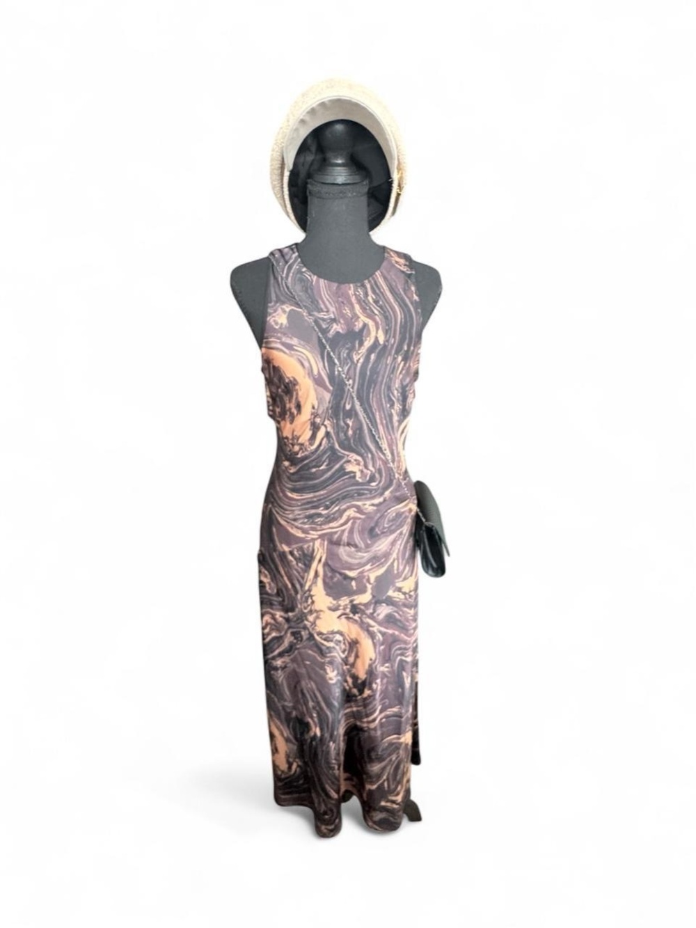 Express Marble-Print Maxi Dress in Black & Tan